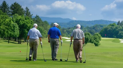Seniors playing golf, enjoying the leisurely activities that financial security in retirement can provide