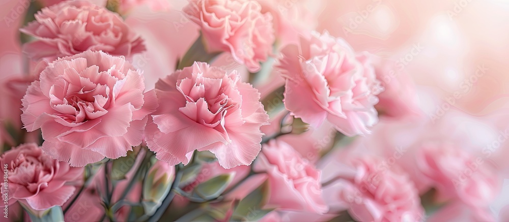 Poster pink carnations create a lovely sight in the copy space image