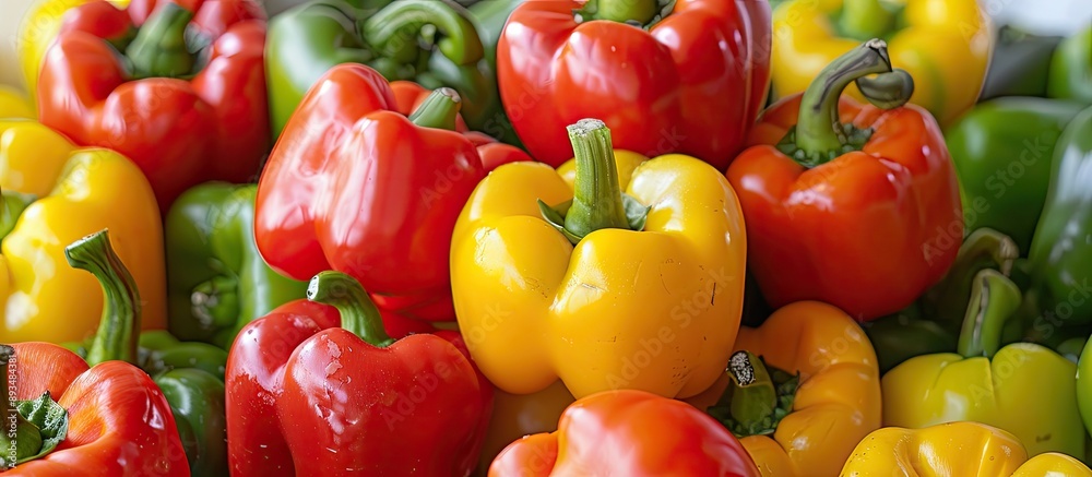 Poster bell peppers grouped together with a white background ideal as copy space image