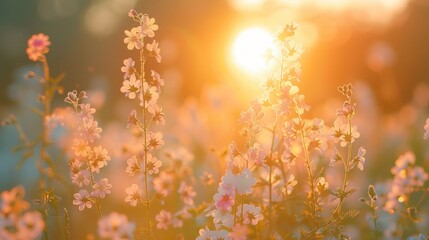 Flowers in a field during golden hour