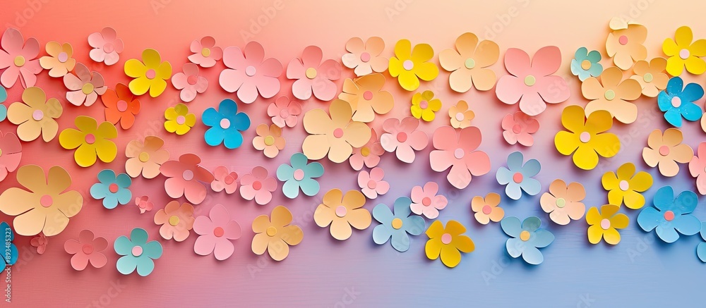 Fototapete Top view of a flower pattern on colorful paper for a background with copy space image