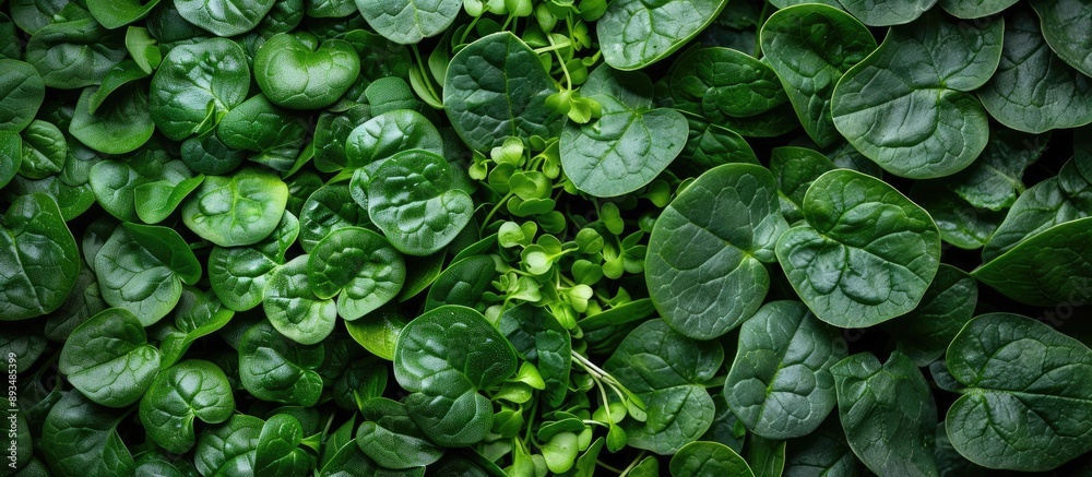 Aufkleber fresh green spinach petals and microgreens mimicking lush grass on a menu background cater to keto o