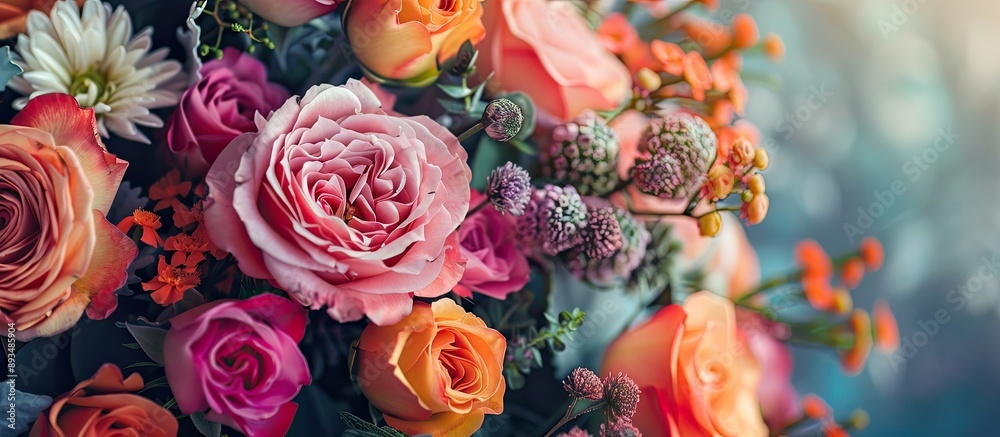 Aufkleber fresh flowers arranged in a bouquet with copy space image