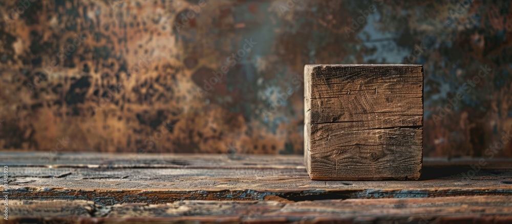 Poster wooden block with copy space image on a rustic wood backdrop