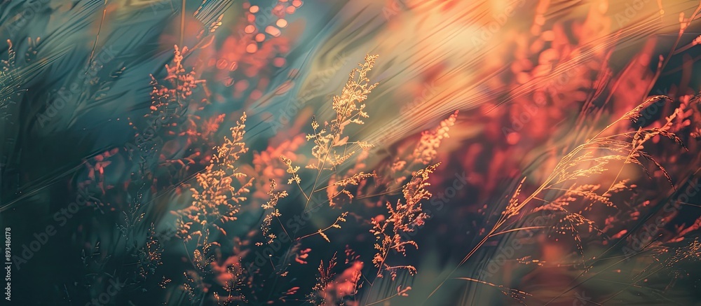 Poster Blurred abstract photo of wild plants with a copy space image