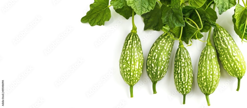Poster close up image of snake gourds trichosanthes cucumerina isolated on white background with copy space