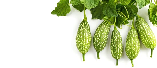 Close up image of snake gourds Trichosanthes cucumerina isolated on white background with copy space image