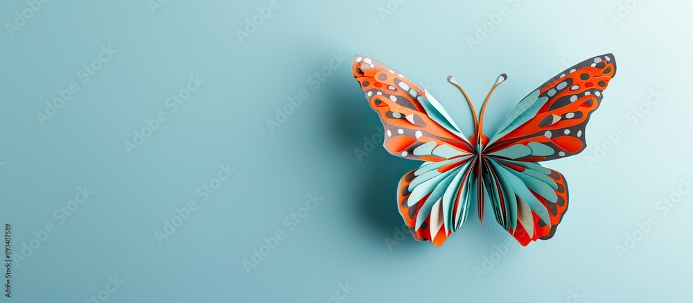 Aufkleber greeting card featuring a cutout paper butterfly with copy space image