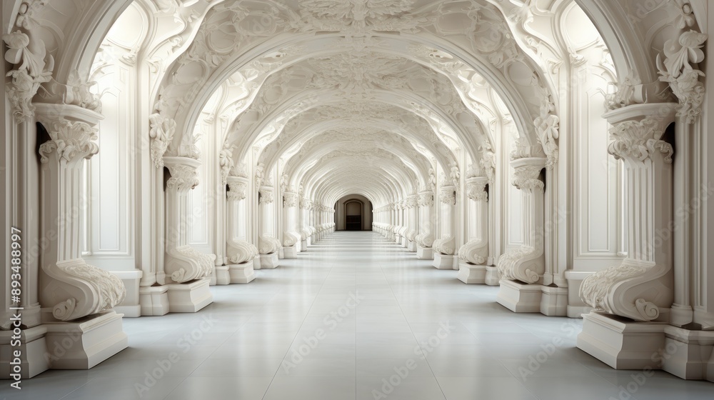 Poster a large hall with a large ceiling and a large window.