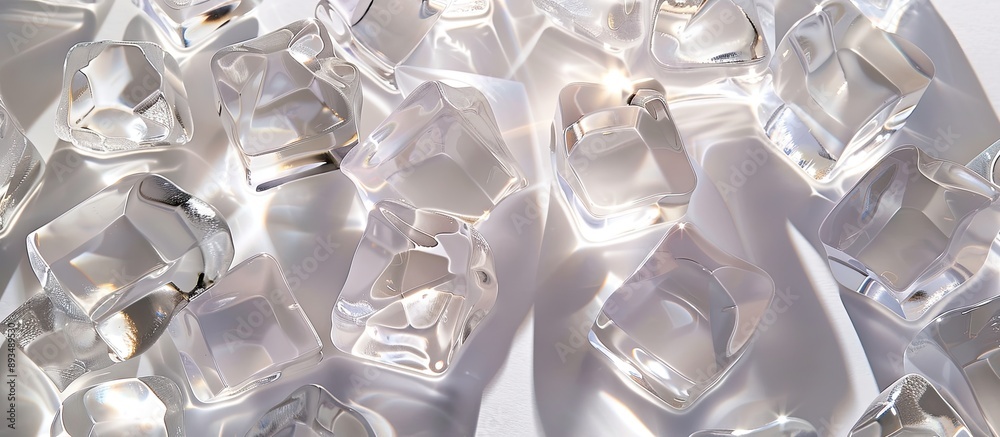Poster Faux ice cubes made of clear acrylic not cold but optically deceiving suitable for outdoor dining with a top down view perfect as a food background with room for text in the image