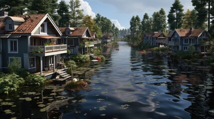 Obraz premium 3d rendering. flooding houses 