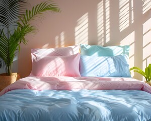 Freshly Made Bed with Bright Sheets Symbolizing a Bright New Start to the Day