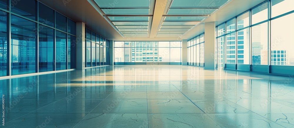 Poster Modern business office building featuring an empty floor with ample copy space for images