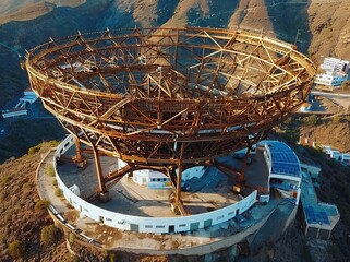 MAGIC, or Major Atmospheric Gamma Imaging Cherenkov Telescope, located on a hill slope at a Spanish astronomical observatory