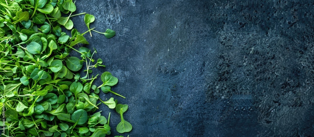 Poster fresh green spinach petals and microgreens mimicking lush grass on a menu background cater to keto o