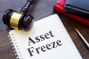 Gavel and books about asset freeze.