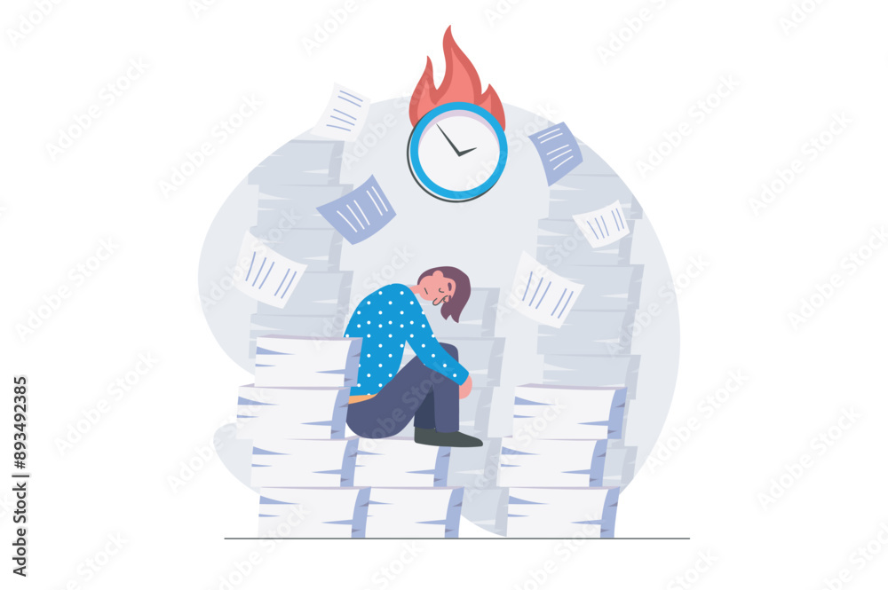 Aufkleber deadline concept in modern flat design for web. overworked employee doing paperwork and getting many