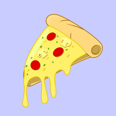 illustration of a pizza with melting cheese, mushrooms, sliced sausage, and leaves sprinkled on it.