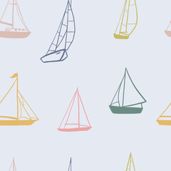 Vector seamless pattern with hand drawn sailing ships
