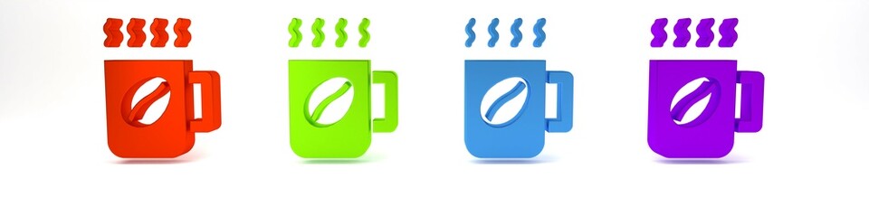 Colorful Coffee cup icon isolated on white background. Tea cup. Hot drink coffee. Minimalism concept. 3D render illustration