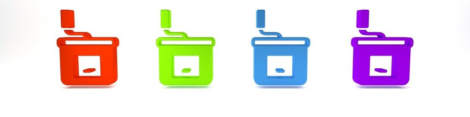 Colorful Manual coffee grinder icon isolated on white background. Minimalism concept. 3D render illustration