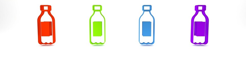 Colorful Bottle of water icon isolated on white background. Soda aqua drink sign. Minimalism concept. 3D render illustration