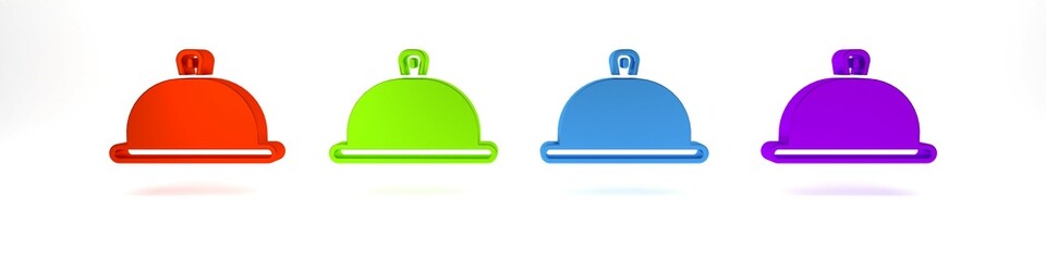 Colorful Covered with a tray of food icon isolated on white background. Tray and lid sign. Restaurant cloche with lid. Minimalism concept. 3D render illustration