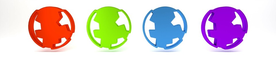 Colorful Earth globe icon isolated on white background. World or Earth sign. Global internet symbol. Geometric shapes. Minimalism concept. 3D render illustration