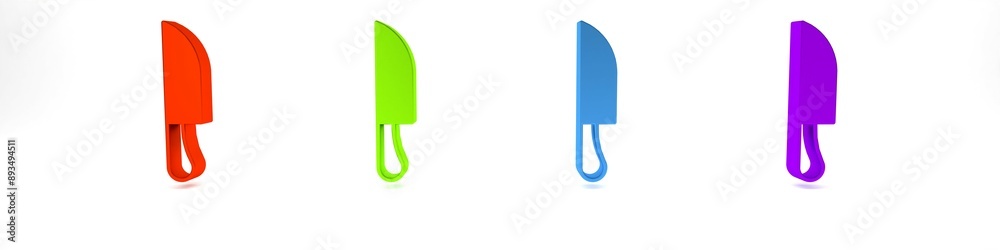 Sticker Colorful Knife icon isolated on white background. Cutlery symbol. Minimalism concept. 3D render illustration