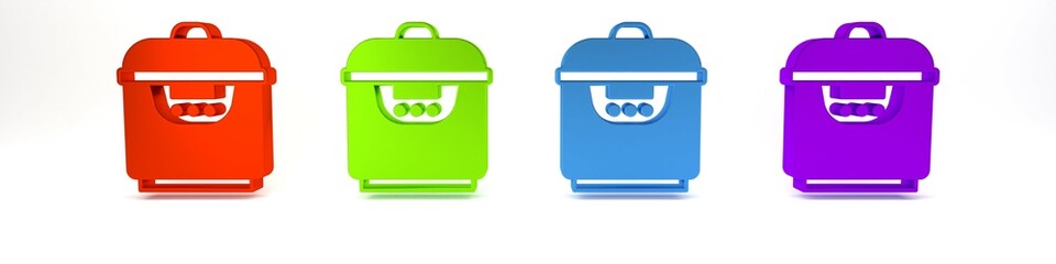 Colorful Slow cooker icon isolated on white background. Electric pan. Minimalism concept. 3D render illustration