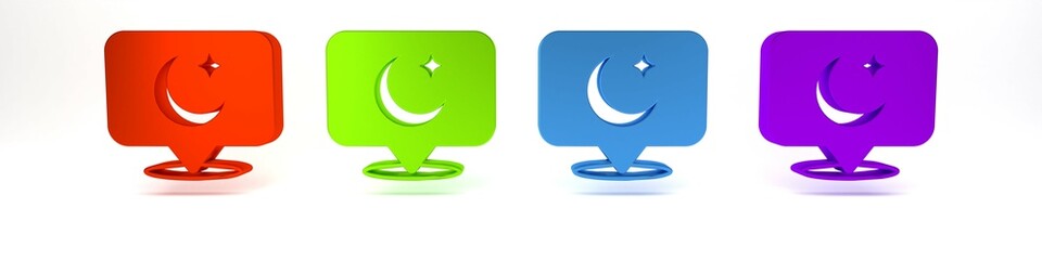 Colorful Moon and stars icon isolated on white background. Cloudy night sign. Sleep dreams symbol. Full moon. Night or bed time sign. Minimalism concept. 3D render illustration