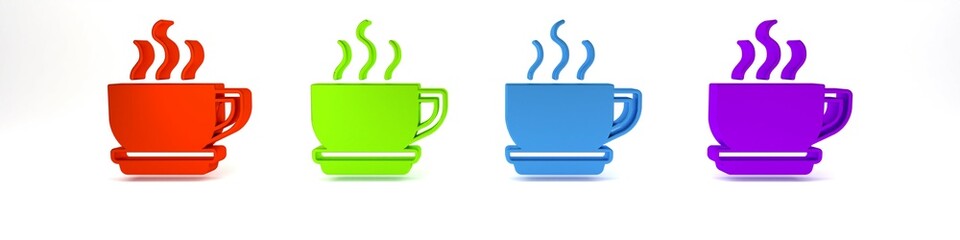 Colorful Coffee cup icon isolated on white background. Tea cup. Hot drink coffee. Minimalism concept. 3D render illustration