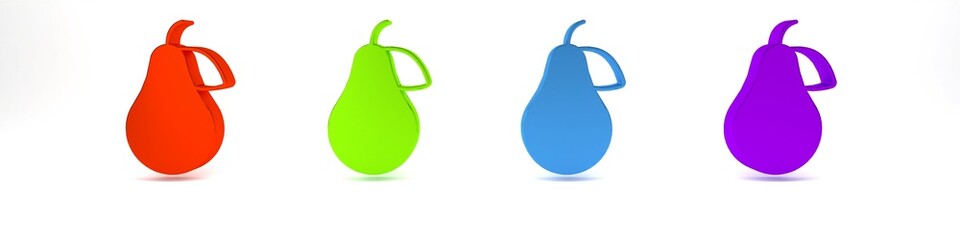 Colorful Pear icon isolated on white background. Fruit with leaf symbol. Minimalism concept. 3D render illustration