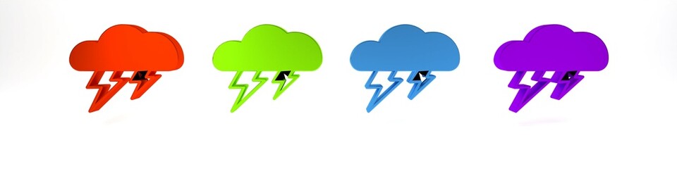 Colorful Storm icon isolated on white background. Cloud and lightning sign. Weather icon of storm. Minimalism concept. 3D render illustration