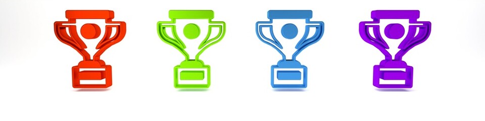 Colorful Award cup icon isolated on white background. Winner trophy symbol. Championship or competition trophy. Sports achievement sign. Minimalism concept. 3D render illustration