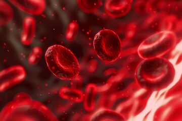 Red blood cells in vein. Blood cells flowing through a capillary bloodstream. Medicine and biology