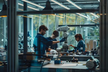Fototapeta premium Team of engineers working on robotics