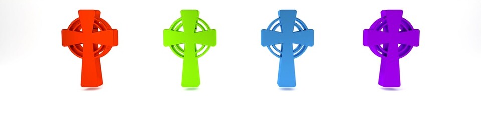 Colorful Celtic cross icon isolated on white background. Happy Saint Patricks day. National Irish holiday. Minimalism concept. 3D render illustration
