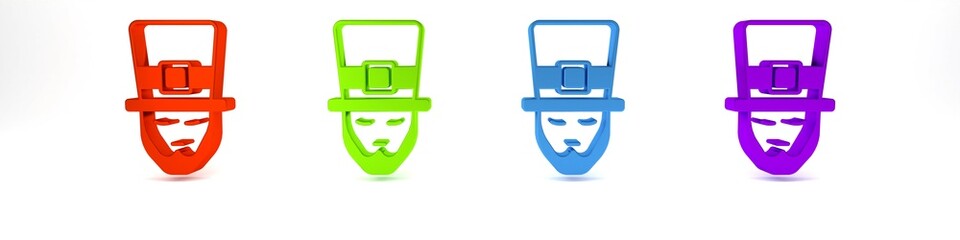 Colorful Leprechaun icon isolated on white background. Happy Saint Patricks day. National Irish holiday. Minimalism concept. 3D render illustration