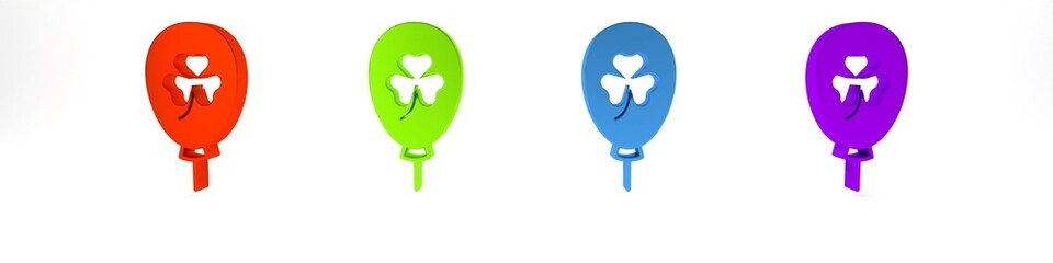 Colorful Balloon with clover trefoil leaf icon isolated on white background. Happy Saint Patricks day. National Irish holiday. Minimalism concept. 3D render illustration
