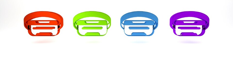 Colorful Virtual reality glasses icon isolated on white background. Stereoscopic 3d vr mask. Optical head mounted display. Minimalism concept. 3D render illustration