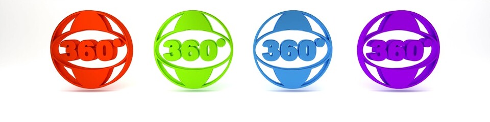 Colorful 360 degree view icon isolated on white background. Virtual reality. Angle 360 degree camera. Panorama photo. Minimalism concept. 3D render illustration