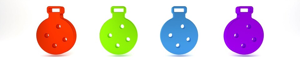 Colorful Bottle with potion icon isolated on white background. Flask with magic potion. Happy Halloween party. Minimalism concept. 3D render illustration