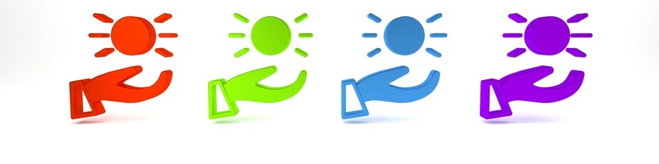 Colorful Ball levitating above hand icon isolated on white background. Levitation symbol. Minimalism concept. 3D render illustration