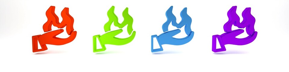 Colorful Hand holding a fire icon isolated on white background. Minimalism concept. 3D render illustration