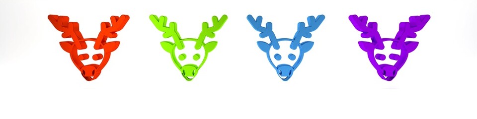 Colorful Reindeer icon isolated on white background. Merry Christmas and Happy New Year. Minimalism concept. 3D render illustration