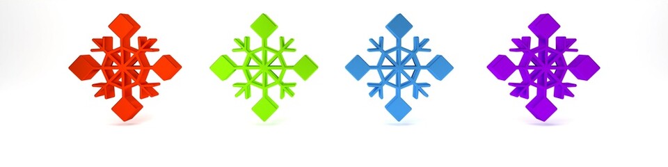Colorful Snowflake icon isolated on white background. Merry Christmas and Happy New Year. Minimalism concept. 3D render illustration