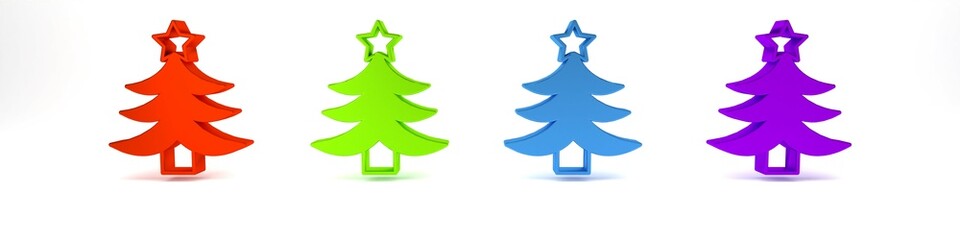 Colorful Christmas tree icon isolated on white background. Merry Christmas and Happy New Year. Minimalism concept. 3D render illustration