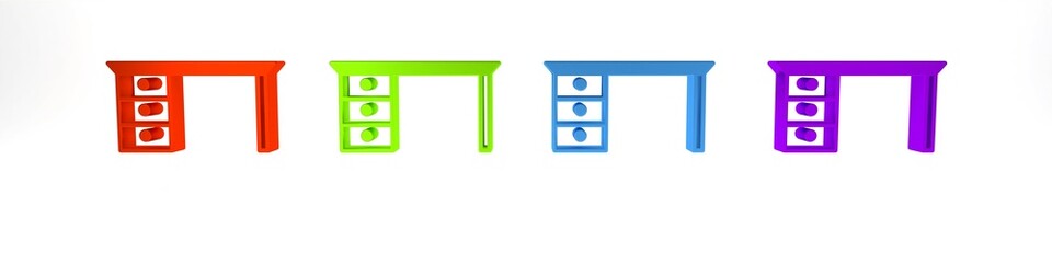 Colorful Office desk icon isolated on white background. Minimalism concept. 3D render illustration