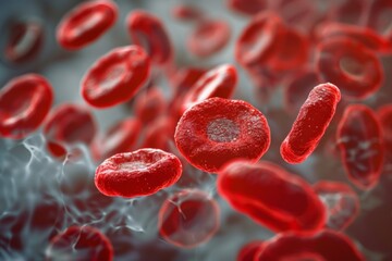 Fototapeta premium Red blood cells in vein. Blood cells flowing through a capillary bloodstream. Medicine and biology